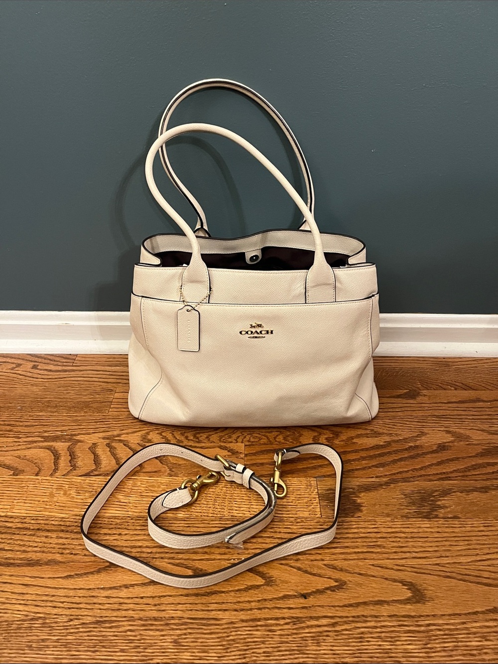 Coach Chalk Pebbled Leather Tote with Detachable Strap